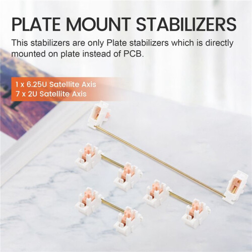 Gold Plated Plate Mounted Stabilizer for Custom Mechanical Keyboard 2U 6.25U (1+7, White ) 2
