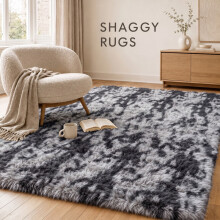 (Tie Dye Grey Rug - 160x230cm) Imperial Rooms Shaggy Rugs Non Slip Faux Fur Large Area Rugs for Living Rooms