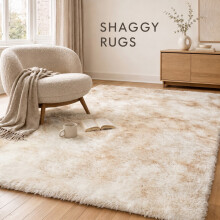(Tie Dye Cream Rug - 160x230cm) Imperial Rooms Shaggy Rugs Non Slip Faux Fur Large Area Rugs for Living Rooms