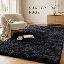(Black Rug - 160x230cm) Imperial Rooms Shaggy Rugs Non Slip Faux Fur Large Area Rugs for Living Rooms