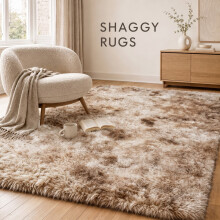 (Tie Dye Beige Rug - 160x230cm) Imperial Rooms Shaggy Rugs Non Slip Faux Fur Large Area Rugs for Living Rooms