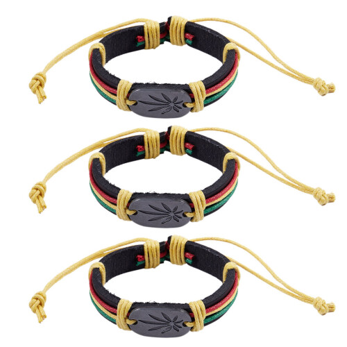 3X Rasta Jamaica Reggae Leather Bracelet
