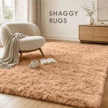 (Beige Rug - 160x230cm) Imperial Rooms Shaggy Rugs Non Slip Faux Fur Large Area Rugs for Living Rooms