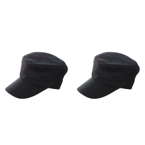 2X Stylish Plain Military Army Cap Castro Cadet Patrol Cap Hat Adjustable（Black） 1