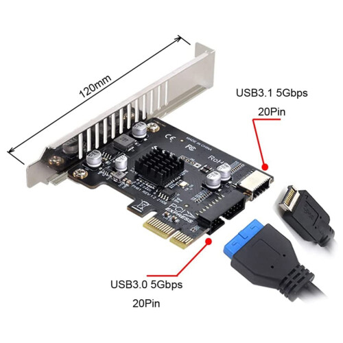 VL805 Motherboard Adapter 5Gbps Type E USB 3.1 Front Panel Female & USB 2.0 to PCI-E 1X Express Card 1