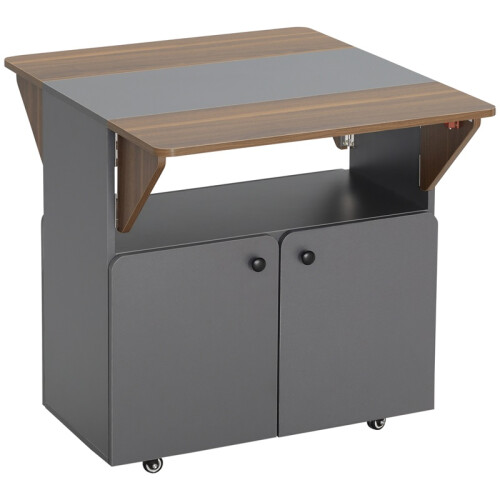 Folding Dining Table Cabinet with Wheels Light Grey Brown