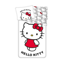 Jerry Fabrics Hello Kitty Single Duvet Cover Set, White with Red, 100% Cotton, 140 x 200 cm with Pillowcase 70 x 90 cm, Zip Closure