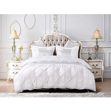 THL 3 Pieces Duvet Cover Set Heavy Jacquard Pin Tuck Bedding Set Quilt Cover With Pillowcase (White, King)