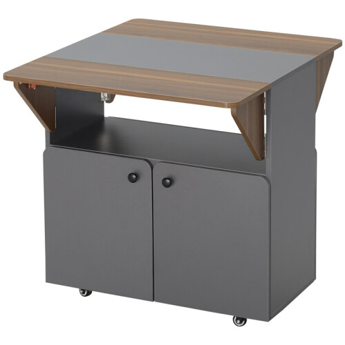 Folding Dining Table Cabinet with Wheels Light Grey Brown 1