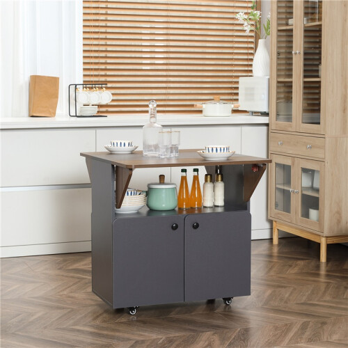 Folding Dining Table Cabinet with Wheels Light Grey Brown 2