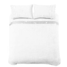 LOOMS & LEAVES NEW DIAMANTE SUPER SOFT COZY TEDDY SHERPA FLEECE DUVET BEDDING SET (WHITE, KING)