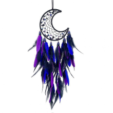 Handgemaakte boho dromenvanger wanddecoratie met paarse en blauwe veren voor slaapkamer of bruiloftsdecoratie