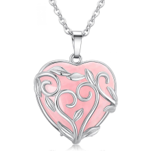 Collier pendentif cœur en quartz rose avec pierre de cristal aux vertus curatives, emballage orné de fleurs et de feuilles