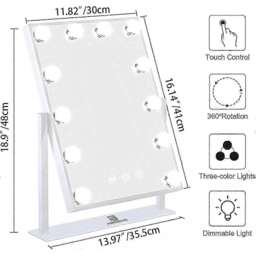 Hollywood Vanity Mirror with 12 LED Bulbs, 3 Color Lighting Modes, Bulb-Only Replacement, Bright Makeup Mirror Accessory 2