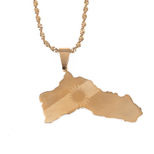 Halskette mit Anhänger in Form einer Kurdistan-Karte aus goldfarbenem Edelstahl, trendiger Schmuck mit kurdischer Flaggenkarte für den