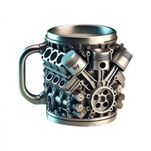 Mug à café en acier inoxydable en forme de moteur avec anse isolante, cadeau idéal pour les passionnés d'automobile, à utiliser à la ma