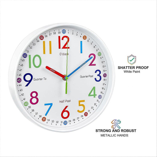 Learning Clock for Kids, Telling Time Easily, Non-Ticking Battery Operated Silent Colorful Teaching Clock 1