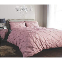 LOOMS & LEAVES Pintuck Pleated Duvet Cover bedding Set with Pillowcases Single Double King Size (PINK, SINGLE)