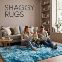 (Tie Dye Teal Rug) 140x200cm (4.5ft x 6.5ft) Ultra Soft Shaggy Rugs - Fluffy Plush Large Area Rug for Living Room Bedroom UK