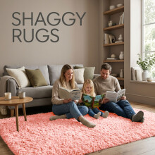 (Pink Rug) 140x200cm (4.5ft x 6.5ft) Ultra Soft Shaggy Rugs - Fluffy Plush Large Area Rug for Living Room Bedroom UK