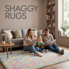 (Rainbow Rug) 140x200cm (4.5ft x 6.5ft) Ultra Soft Shaggy Rugs - Fluffy Plush Large Area Rug for Living Room Bedroom UK