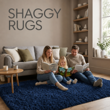 (Navy Blue Rug) 140x200cm (4.5ft x 6.5ft) Ultra Soft Shaggy Rugs - Fluffy Plush Large Area Rug for Living Room Bedroom UK