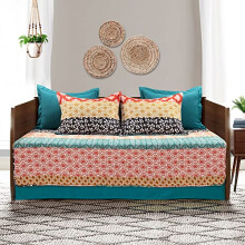 Lush Decor Bohemian Stripe Quilted Cotton 3 Piece Cover Set, Daybed, Turquoise & Orange