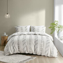 INK+IVY 100% Cotton Duvet Mid Century Modern Design, All Season Comforter Cover Bedding Set, Matching Shams, Full/Queen, Kara Jacquard Ivory
