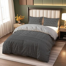 Jaynovex77 Stripe Double Duvet Cover Set Bedding Black White 200x200cm 3 Piece with Pillowcases