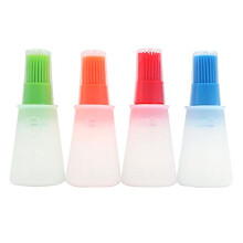 ANCLLO 4 Colors Silicone Oil Bottle Brush with Lid Set Soft Sauce Bottle with Silicone Basting Brush Cooking Oil Bottle Brushes for Pastries BBQ Meat