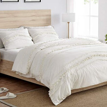 3pc King Size Duvet Cover Sets (100% Cotton Ivory Boho Tuft) Bedding, Bed in a Bag, Kingsize Duvet Case & Pillowcases (Off White, Bohemian Chic,