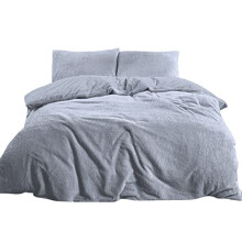 RAYYAN Linen Teddy Fleece Duvet Cover Bedding Set Thermal Warm Cosy Soft Fur Quilt Cover Bedding Set with Pillowcase(s) (Grey Silver, SINGLE)