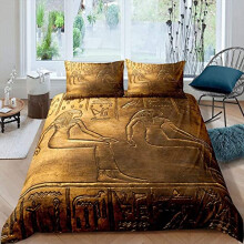 Homewish Gold Egyptian Print Duvet Cover Ancient Egypt Style Comforter Cover Old Egypt Hieroglyphics Pattern Bedding Set For Kids Adults Man Egyptian