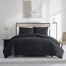 Vera Wang- King Duvet Cover Set, Reversible Cotton Bedding Set with Matching Shams, Designer Home DÃcor (Waffle Pique Black, King)