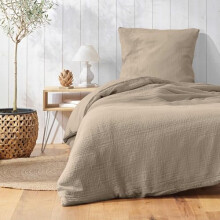 Set di biancheria da letto 140 x 200 cm in doppia garza di cotone unito 57 fili Angelia Sable