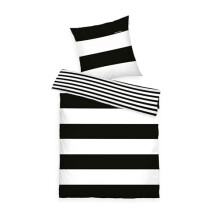 TOM TAILOR Renforcà Bed Linen, 80 x 80 cm + 155 x 220 cm, 100% Cotton/RenforcÃ, with Reversible Motif and Branded Zip, Siena, White, Black