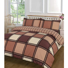 NZ Logan Check Pattern Luxurious Modern Style Duvet Cover Sets Reversible Bedding Sets (Chocolate, Single)