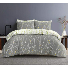 LJ Tree Branches Printed Duvet Cover Sets 100% Cotton Luxurious 200 Thread Count Fully Reversible Bedding Sets FL (King, Silver)
