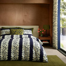 Orla Kiely Bedding - Sycamore Stripe Space Blue 100% Cotton Duvet Cover Set (Single Duvet Cover Set: 137cm x 200cm)