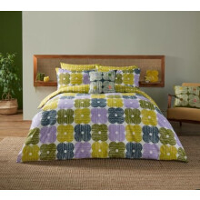 Orla Kiely Bedding - Textured Flower 100% Cotton Duvet Cover Set - Lilac/Moss (Double (200cm x 200cm))