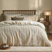 Yard furn Selby Waffle Stripe Duvet Cover Set â“ Soft Relaxed Textured Cotton Bedding Set (Bay Green/Natural â“ Single)
