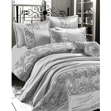 Voice7 Sparkle Embroidered Bedding Collections Polyester (Round Filled Cushion 30 cm, Gigi - Silver)