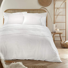 Appletree Loft - Tabitha Tasselled Bedding - Relaxed Cotton Frilly Boho Duvet Cover Set - Double, White