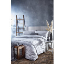 Appletree Loft - Sanya - Cross stitch and textured stripes Duvet Cover Set - Double Bed Size in Silver
