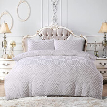 PRIME LINENS Duvet Cover Set Double White 3 Pcs 100% Microfiber Tufted Quilt Cover Bedding Set With Pillow Cases Easy Care Anti Allergic Machine