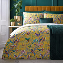 Laurence Llewelyn-Bowen - Yellow Birds Duvet Cover - Super King Bedding Size (260 x 220cm) - Soft 100% Cotton Sateen - 2 Pillowcases - 200 Thread