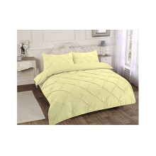 Premium Lemon Pintuck Pleat Bedding Cover Set Hotel Quality Bed Set with Pillowcase Lemon Pleat Pintuck Creased Duvet Set (Double)