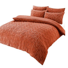 Olivia Rocco Leaf Teddy Fleece Duvet Cover Set Easy Care Quilt Bedding Sets with Pillow Case Thermal Warm Cosy Super Soft Fluffy Comforter Bed linens