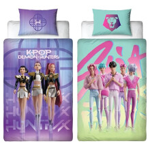 Character World K Pop Demon Hunters Officially Licensed Single Duvet Cover Set | Huntrix and Saja Boys Design Reversible 2 Sided Bedding Including