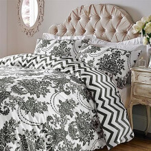 Roseley Reversible Damask Print Duvet Cover 3pc Bed Set Soft Micro Polyester Quilt Cover & Pillow Cases Floral Print Bedding 200TC [Grey & White,